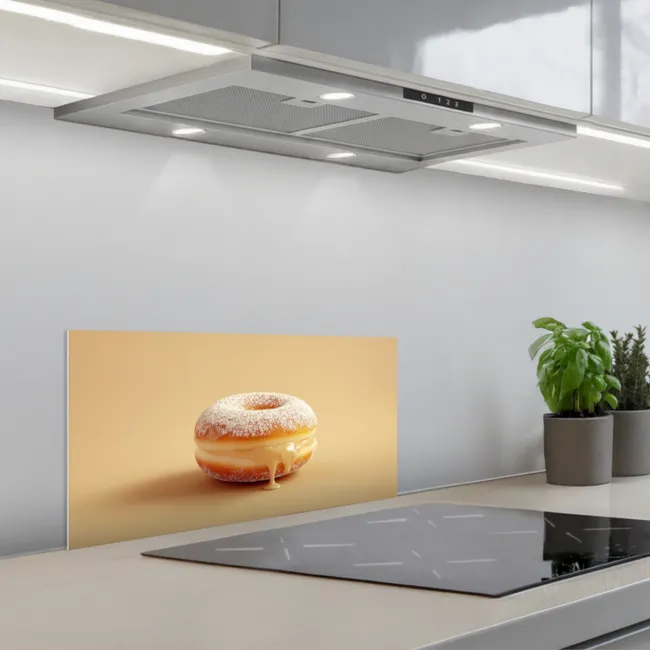 Donut - Romig - Poedersuiker - Beige keuken achterwand spatscherm klein -3d_schuin