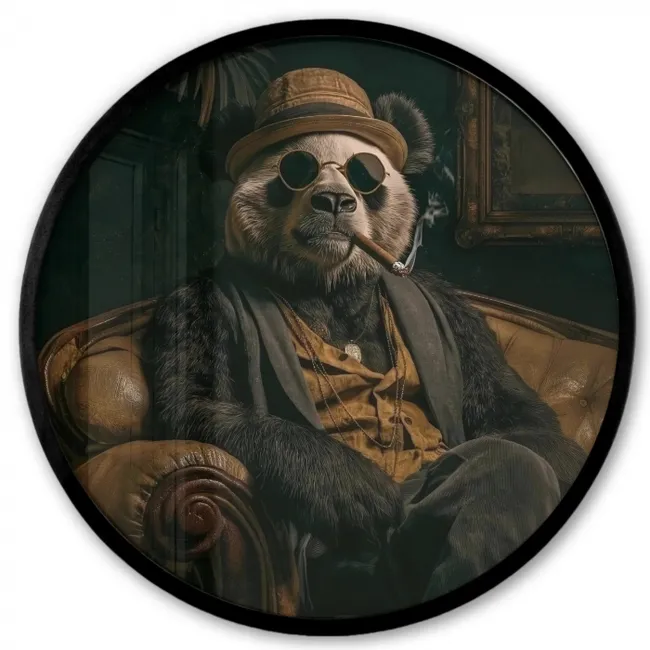 Panda - Hoed - Bril - Pak Fotolijst rond zonder passe partout klein -3d