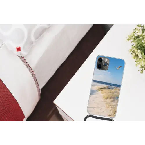 Duin - Meeuw - Strand - Zee - Zon Hoesje iPhone 12 Pro met koord klein -kamer