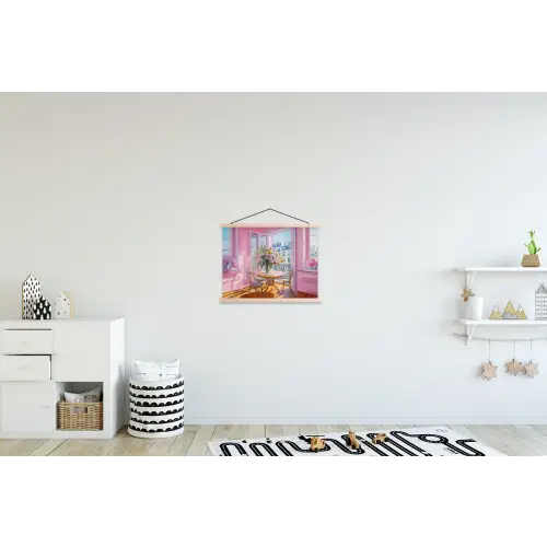 Pink - City - Bloemen textielposter latten blank klein -kinderkamer