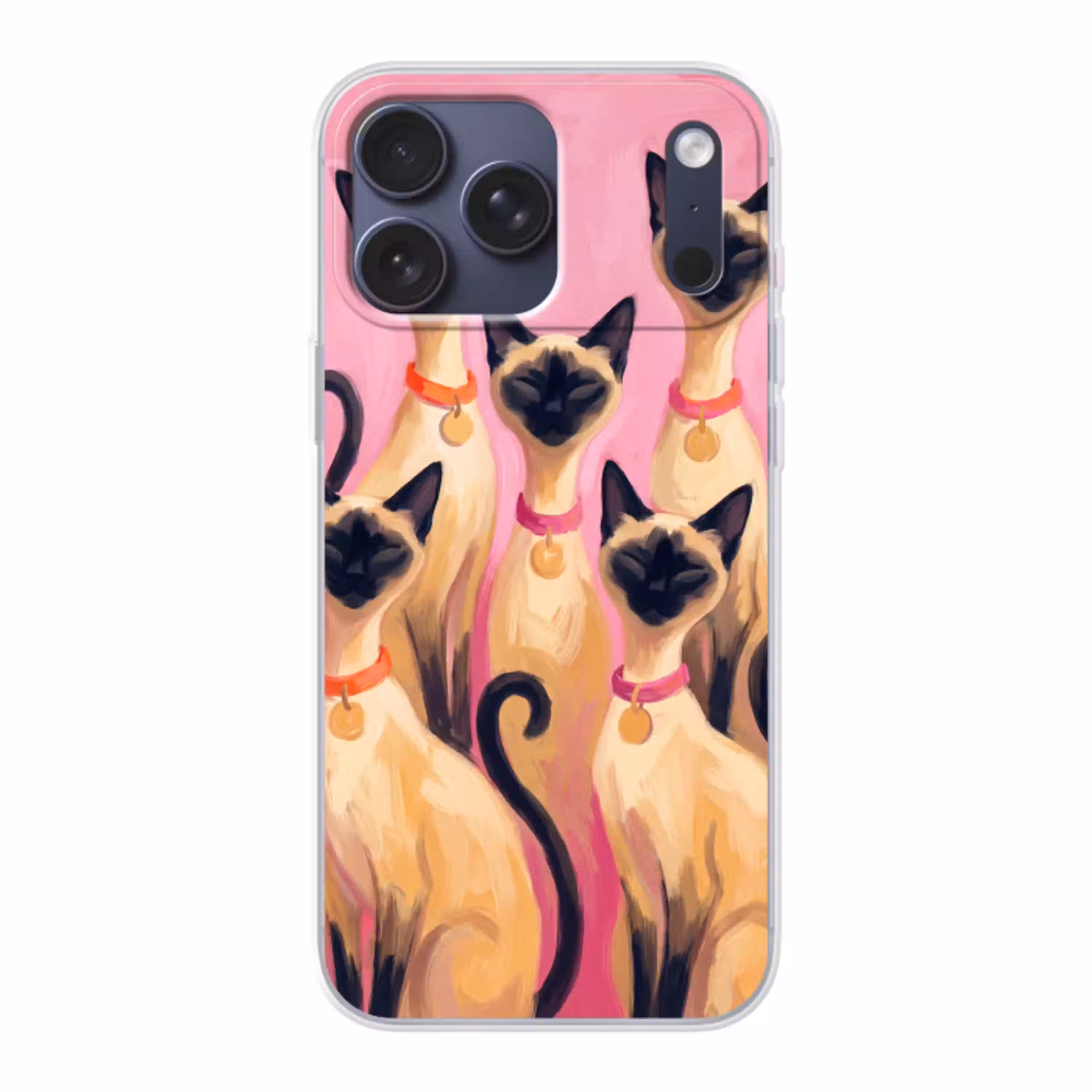 Kat - Groep - Dieren - Modern - Roze Telefoonhoesje iPhone 17 Pro Max klein -3d