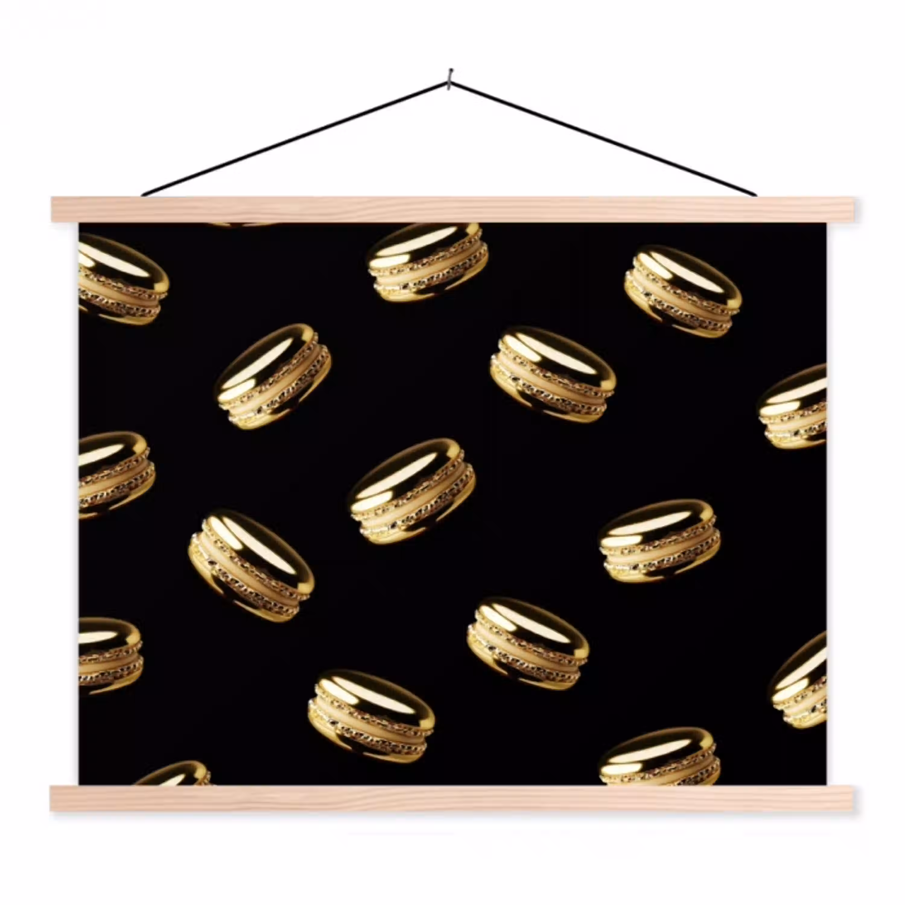 Macarons - Patroon - Goud - Zwart textielposter latten blank klein -3d