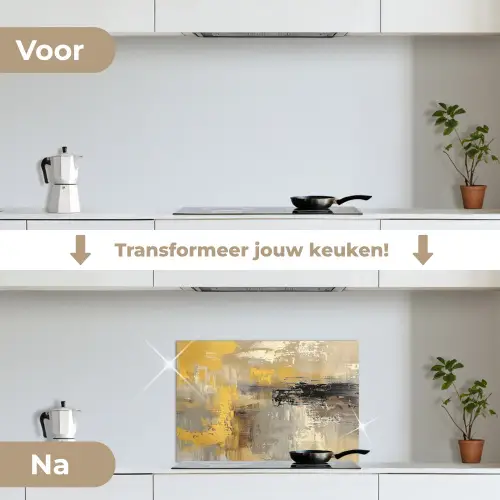 Abstract - Geel - Modern - Beige keuken achterwand spatscherm klein -voor_na_NL