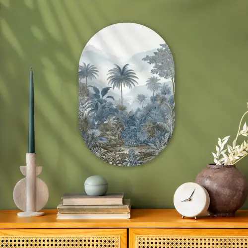 Jungle - Modern - Blauw - Groen Wandcirkel Ovaal Forex klein -sfeer2