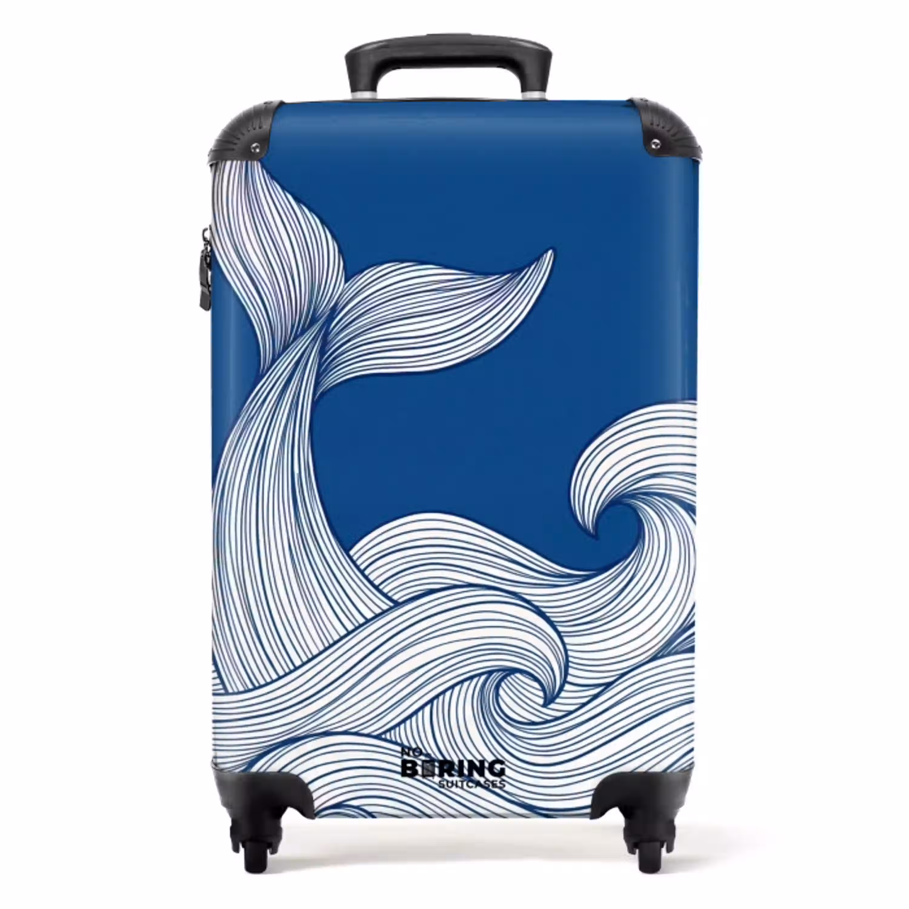 Walvis - Staart - Golven - Lijntekening - Blauw NBS - Handbagage koffer - Volwassenen Unisex middel -productfoto_recht
