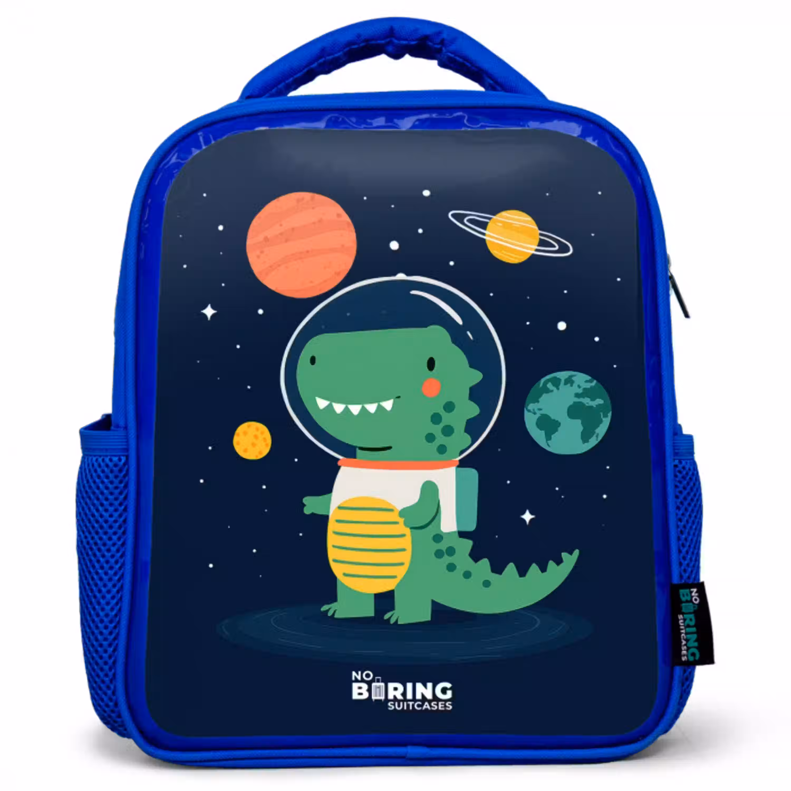 Ruimte - Dino - Planeten - Sterren Kinderrugzak - Blauw middel -3d