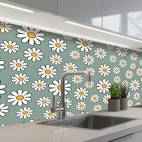 Patronen - Vintage - Bloemen - Madelief keuken achterwand 2 middel 871 -3d_schuin