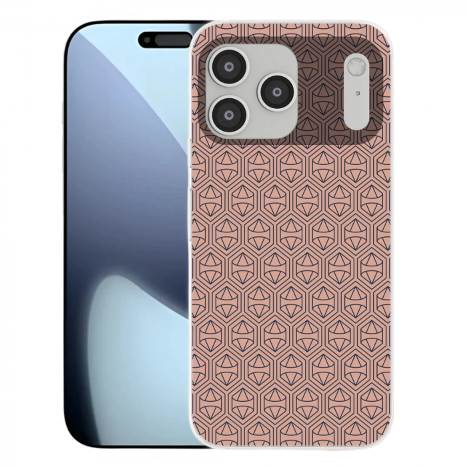 Donkerblauw - Roze - Patroom - Symmetrisch Telefoonhoesje iPhone 17 Pro Max klein 879 -3d