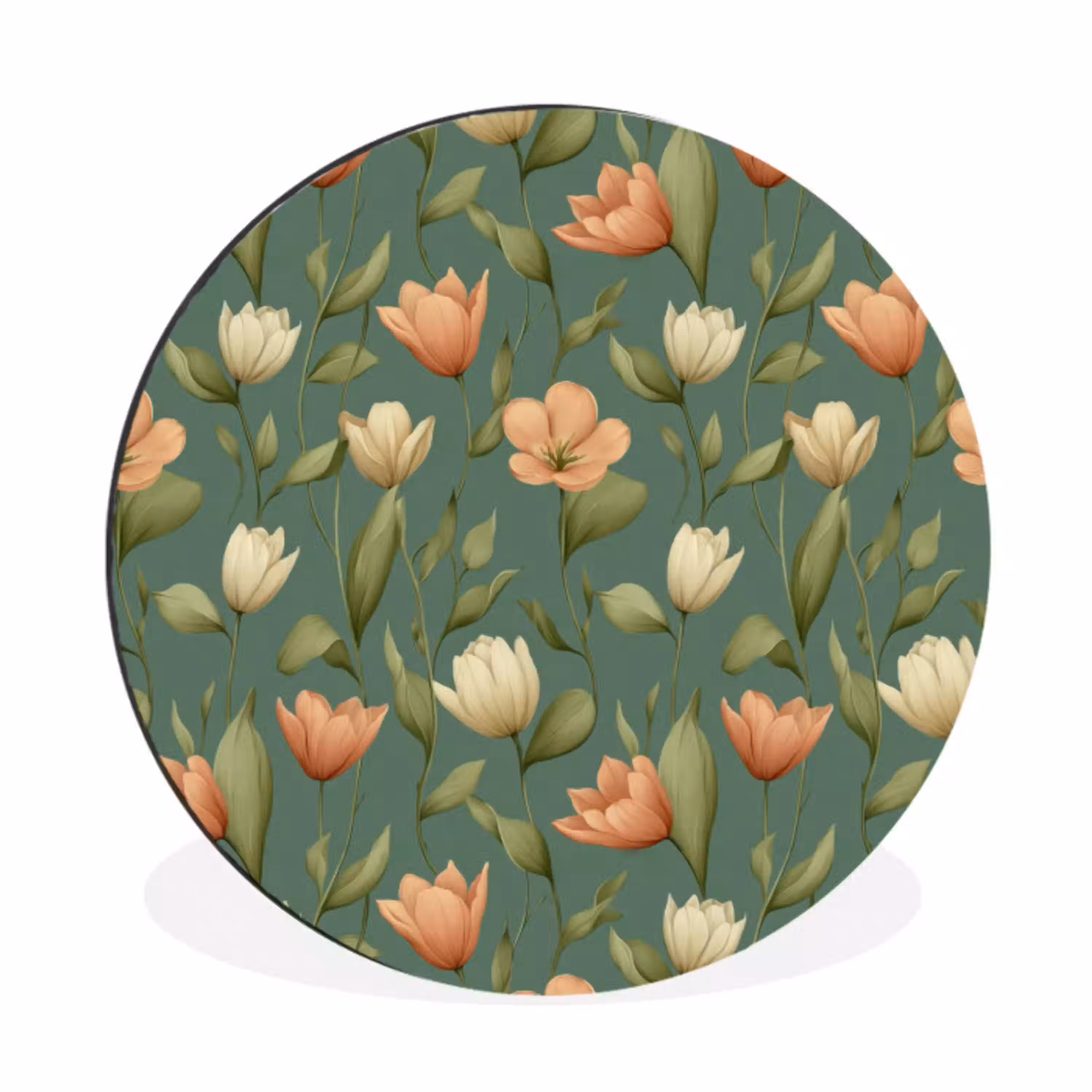 Tulpen - Botanisch - Groen Wandcirkel aluminium klein 190 -3d