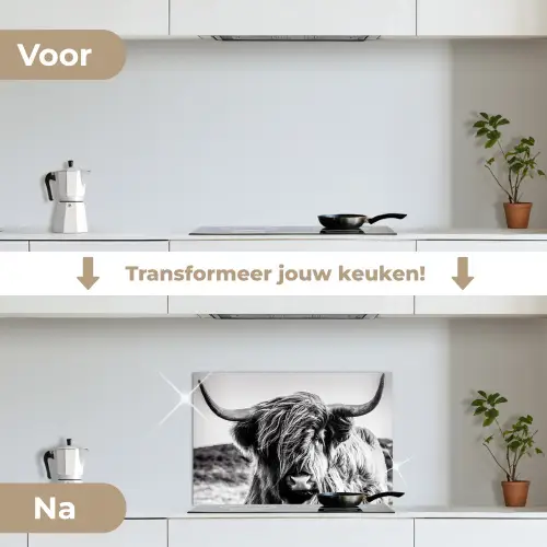 Koe - Schotse hooglander - Zwart - Wit - Dier - Natuur - Wild keuken achterwand spatscherm klein -voor_na_NL