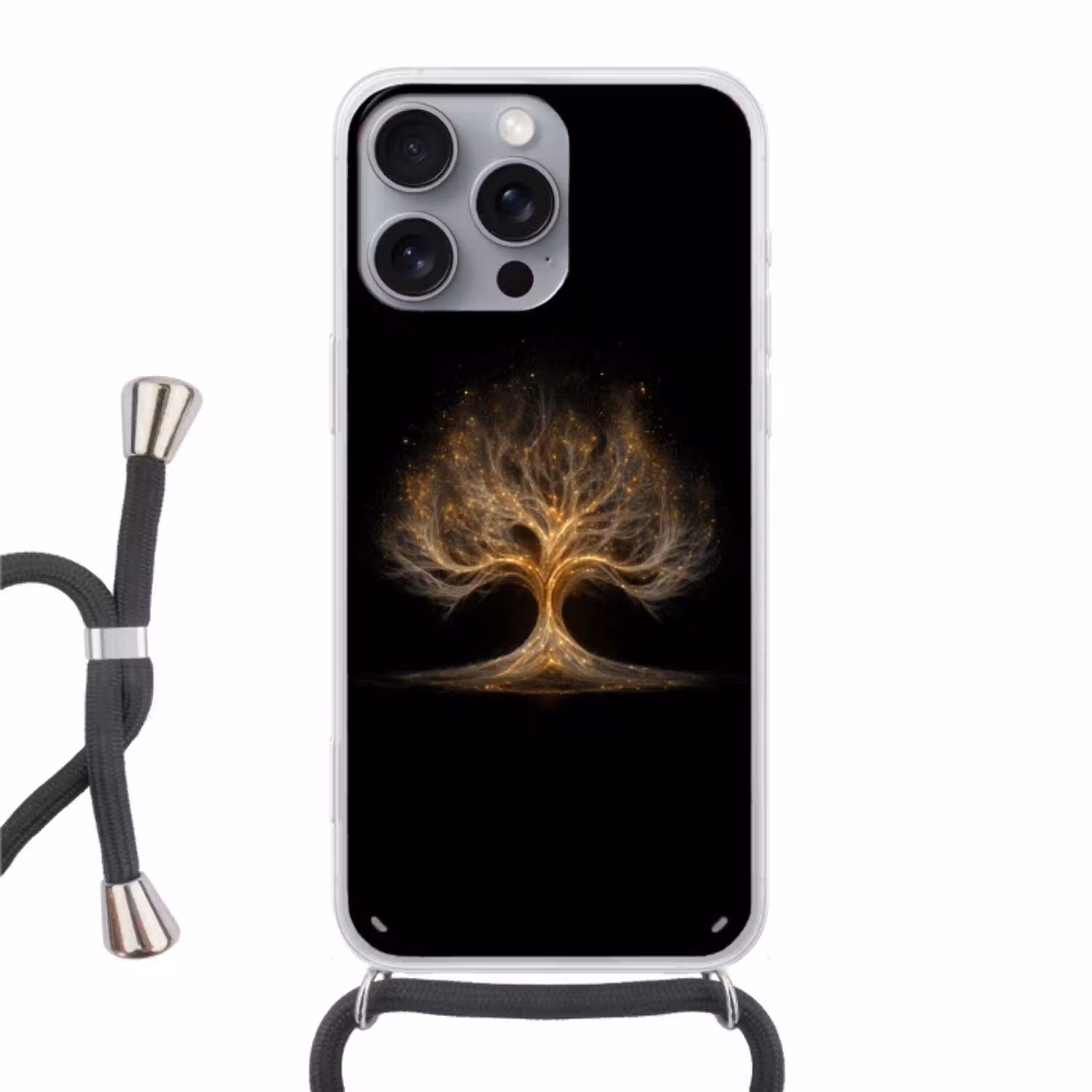 Lichtjes - Boom - Abstract - Zwart Hoesje iPhone 16 Pro Max met koord klein -3d