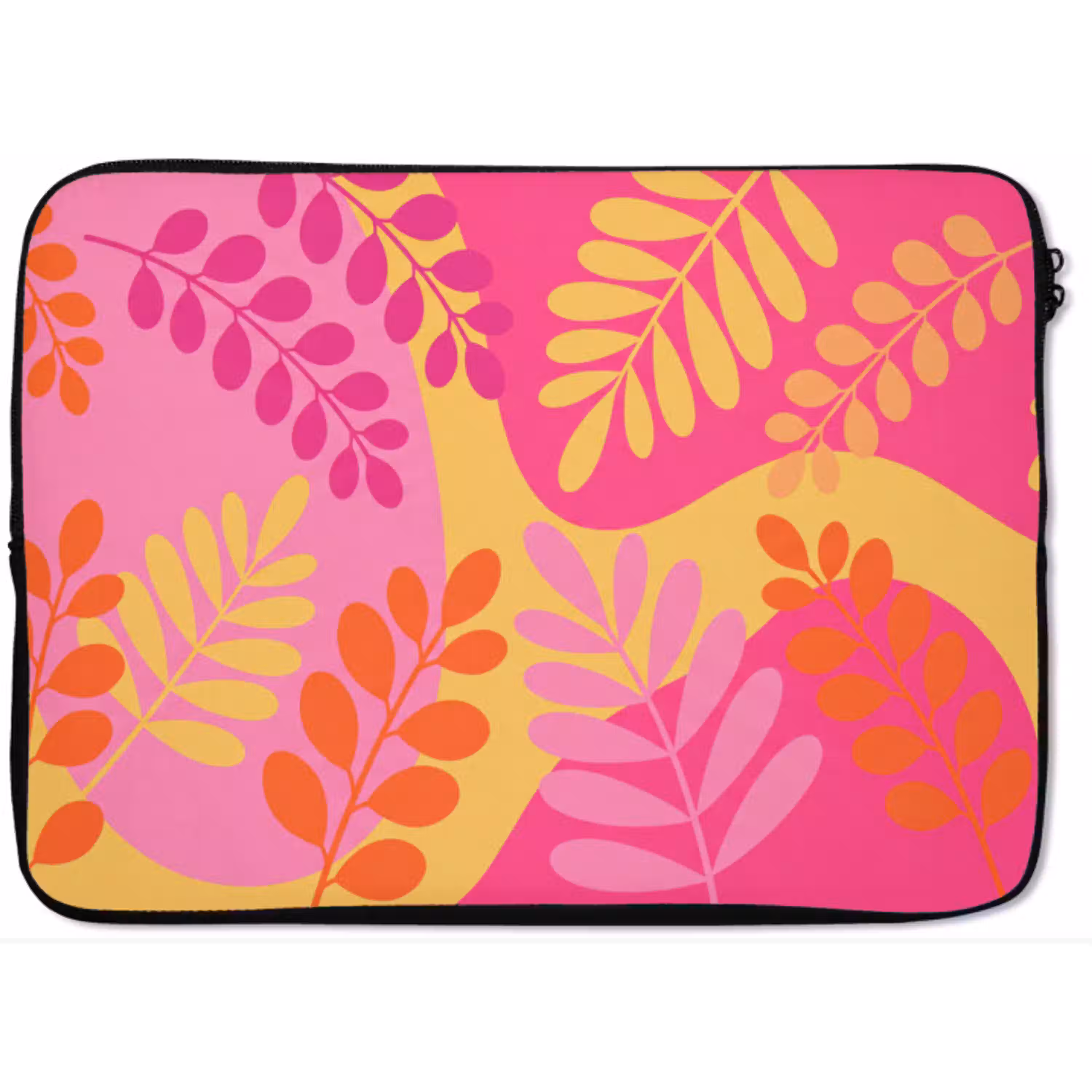 Natuur - Bladeren - Abstract - Roze - Geel laptophoes neopreen klein -zkaufland3dotto