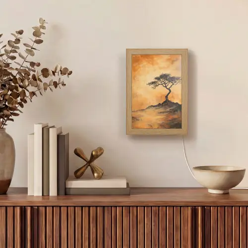 Boom - Landschap - Oranje Light Box met kabel (Tafellamp) klein -sfeer2
