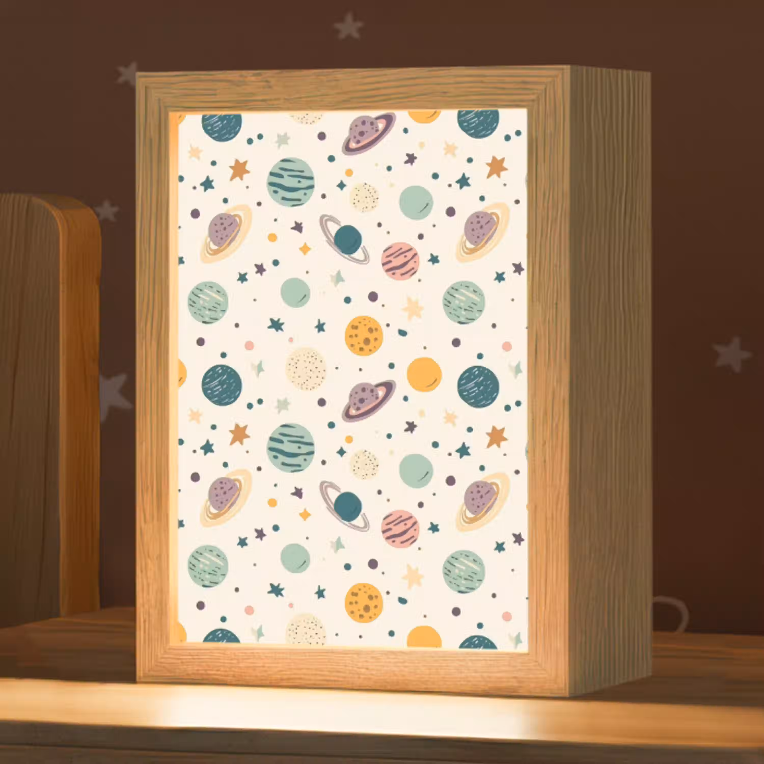 Planeten - Retro - Kleurrijk Light Box met kabel (Kinderlampje) klein 904 -zzz_3d_website