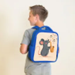 Muis - Saxofoon - Muziek Kinderrugzak - Blauw middel -sfeer2