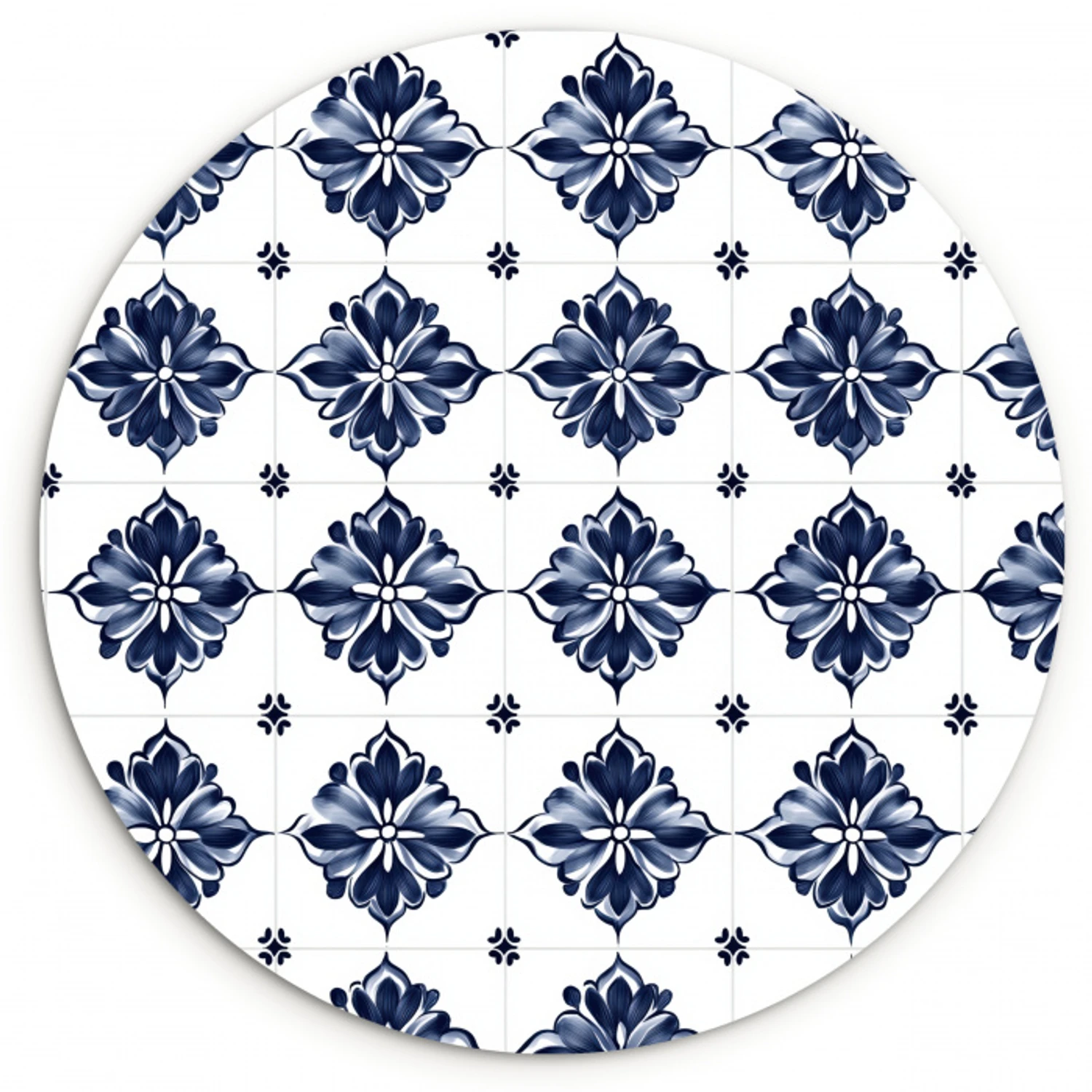 Tegelmotief - Blauw - Wit - Bloem Wandcirkel kunststof plaat 5mm dik klein 188 -3d
