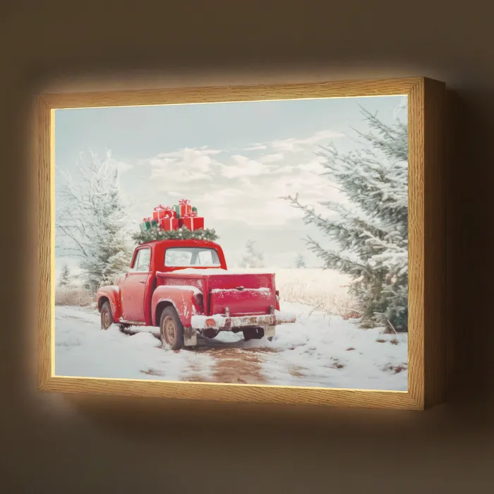 Auto - Rood - Cadeaus - Winter - Sneeuw - Kerst Light Box met batterij (Wandlamp) middel -z3d_website
