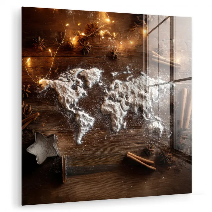 Wereldkaart - Poedersuiker - Hout plexiglas 5mm klein -zzzproduct_nieuw
