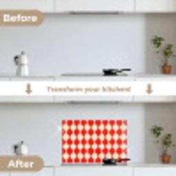 Golvend patroon - Retro - Rood - Beige keuken achterwand spatscherm klein 900 -voor_na_EN