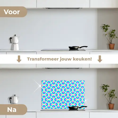 Cirkels - Neon - Bogen keuken achterwand spatscherm klein 900 -voor_na_NL