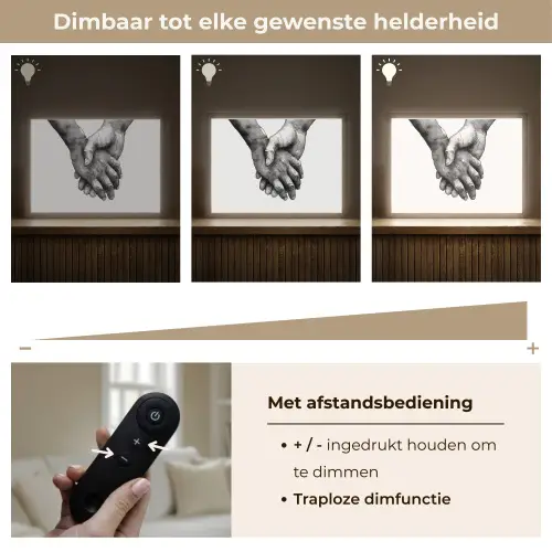 Handen - Zwart wit - Modern - Kunst Light Box met batterij (Wandlamp) middel -USP_dimbaarNL