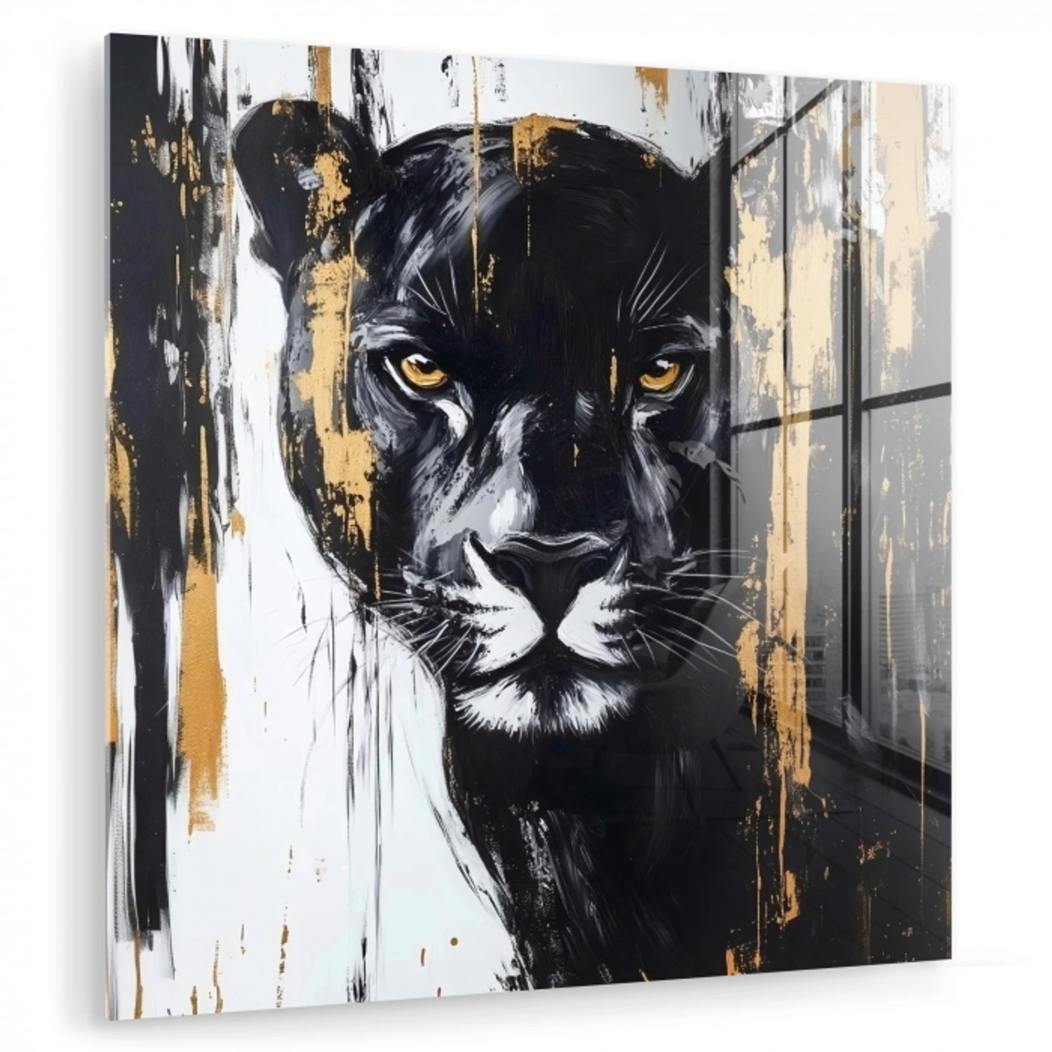 Panter - Zwart - Abstract - Verfstreken plexiglas 5mm klein -zzzproduct_nieuw