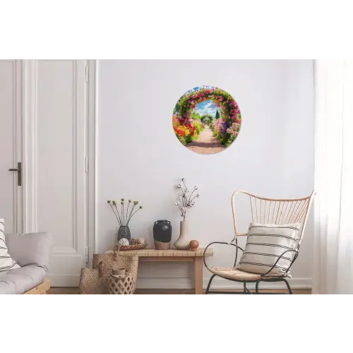 Doorkijk - Bloemen - Kleurrijk - Natuur Wandcirkel aluminium klein -woonkamer