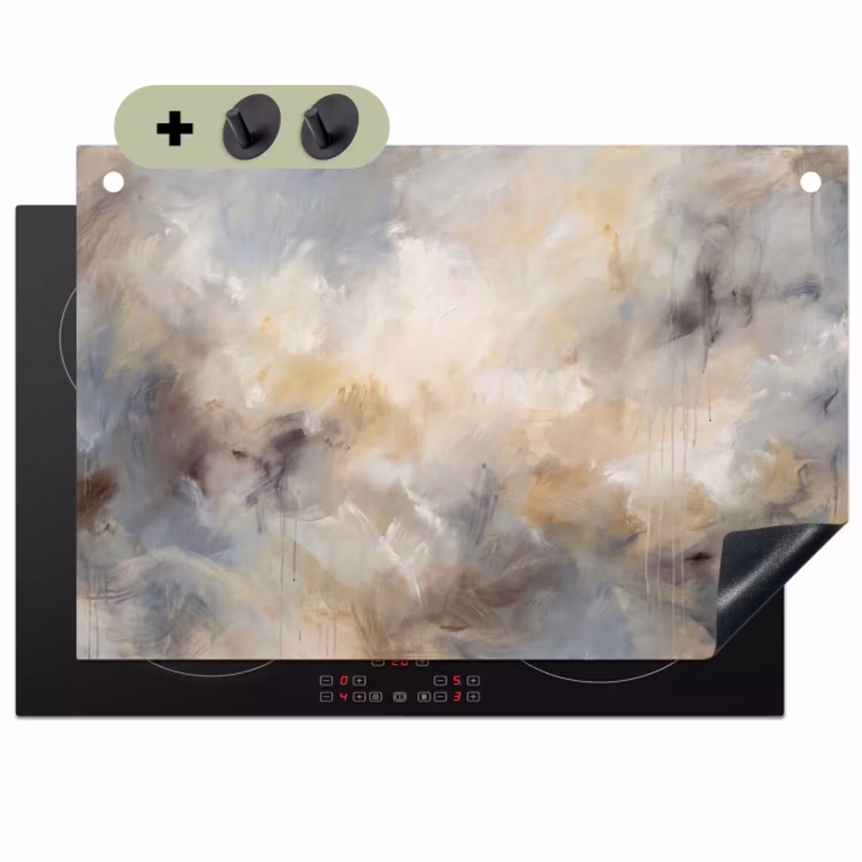 Abstract - Wolken - Sfeervol - Beige - Grijs Inductie beschemer met haakjes klein -3d