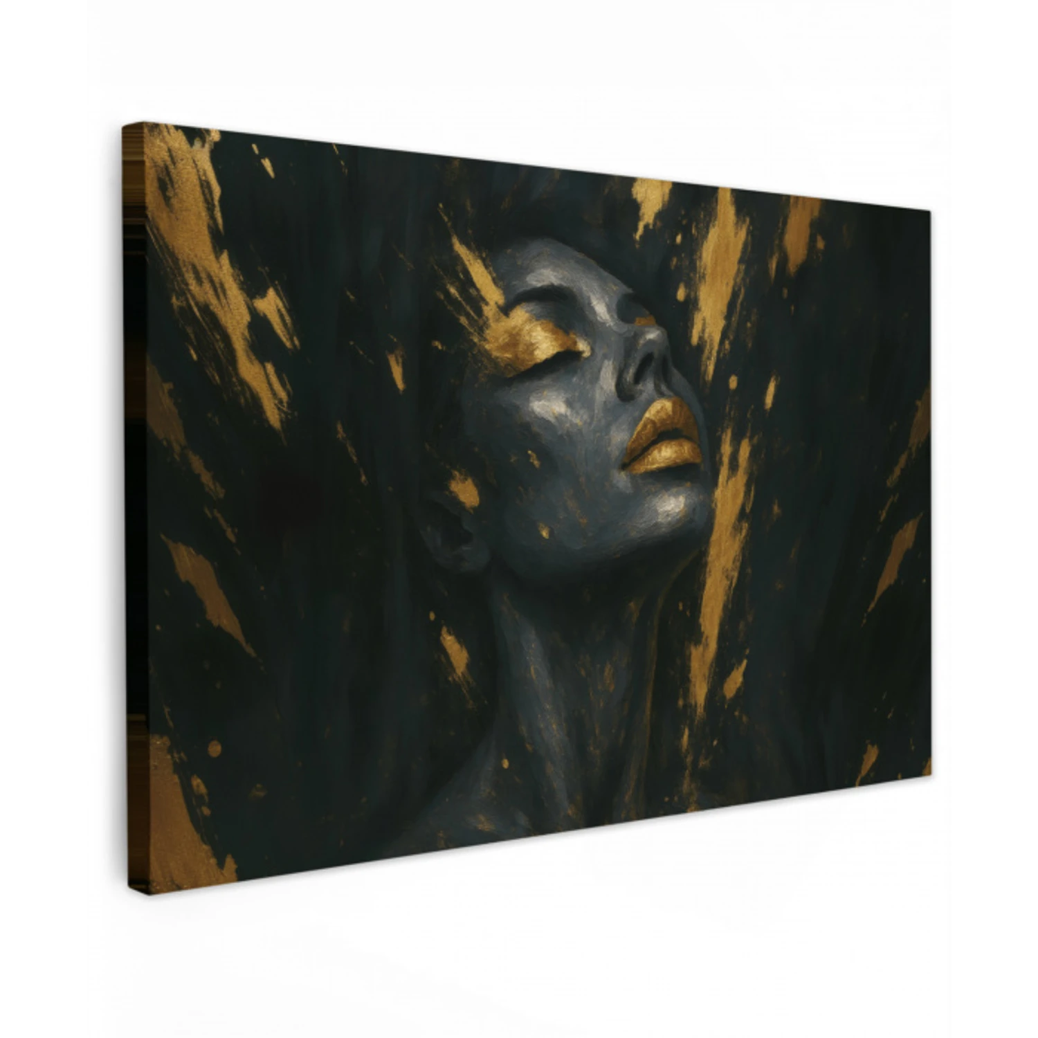 Gezicht - Vrouw - Verfspatten - Abstract Tuinposter op houten frame 2 cm dik klein -3d