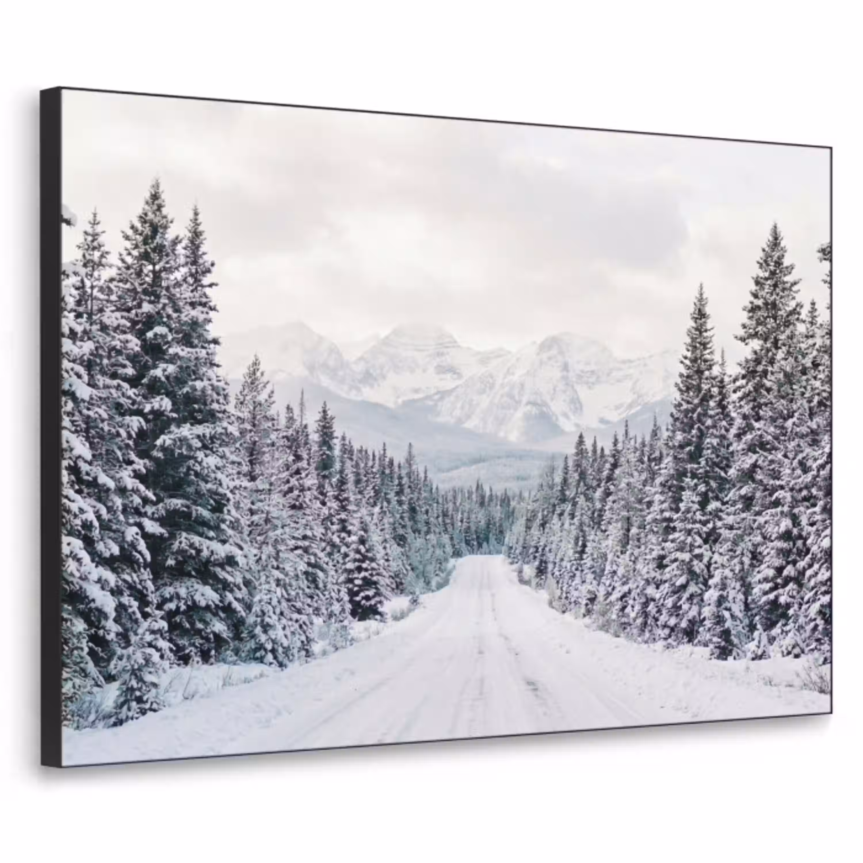 Weg - Sneeuw - Naaldbos - Winter - Avontuurlijk Textielframe zwart klein -3d