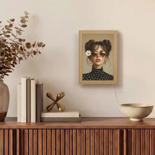 Vrouw - Beige - Bloem - Modern - Portret Light Box met kabel (Tafellamp) klein -sfeer2