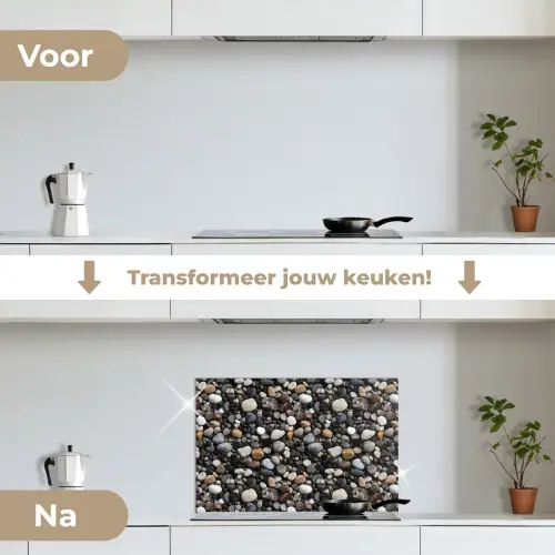 Kiezels - Mix - Aardetonen keuken achterwand spatscherm klein 900 -voor_na_NL