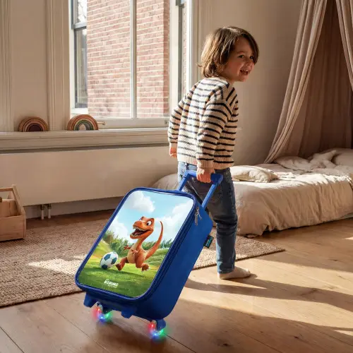 Voetbal - Dino - Sport Kinderkoffer - Blauw klein -sfeer1