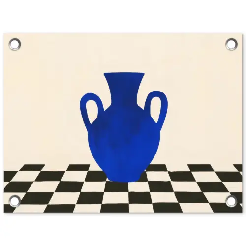 Vaas - Blauw - Geblokt - Modern tuinposter los doek klein -3d