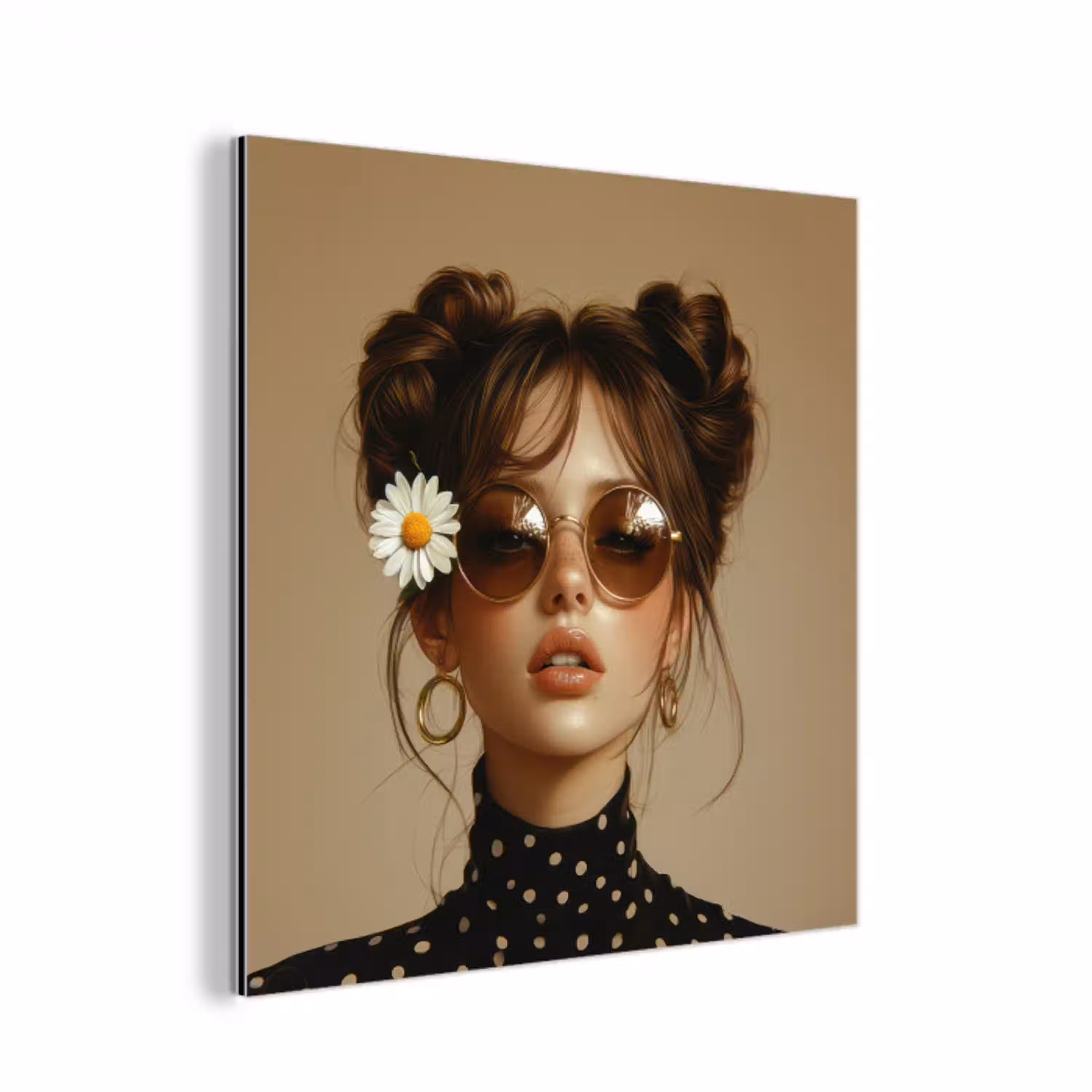 Vrouw - Beige - Bloem - Modern - Portret aluminium wit klein -3d