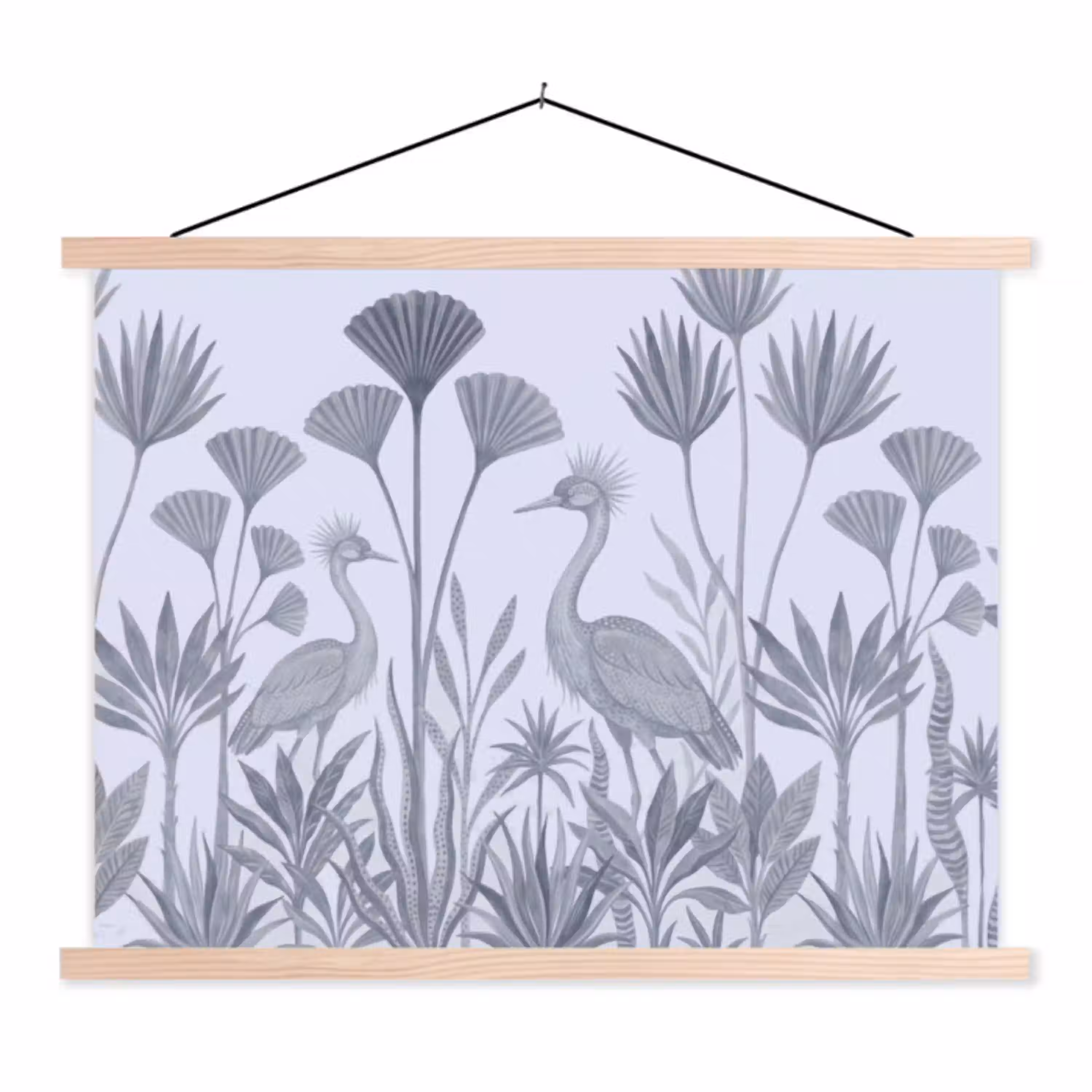 Vogel - Tropisch - Illustratie - Blauwgrijs - Natuur textielposter latten blank klein -3d