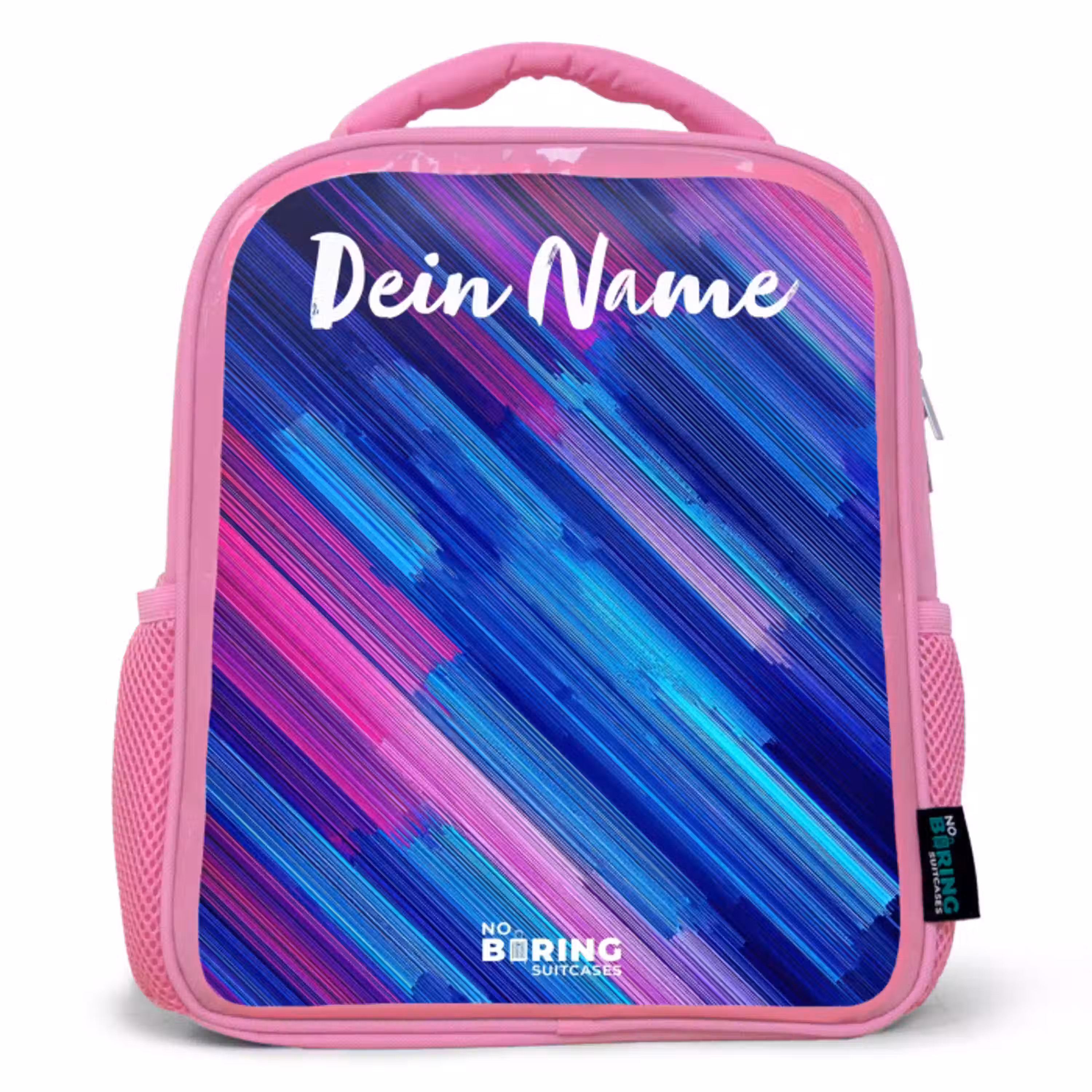Neon - Strepen - Abstract - Blauw - Roze Kinderrugzak - Roze middel -3d