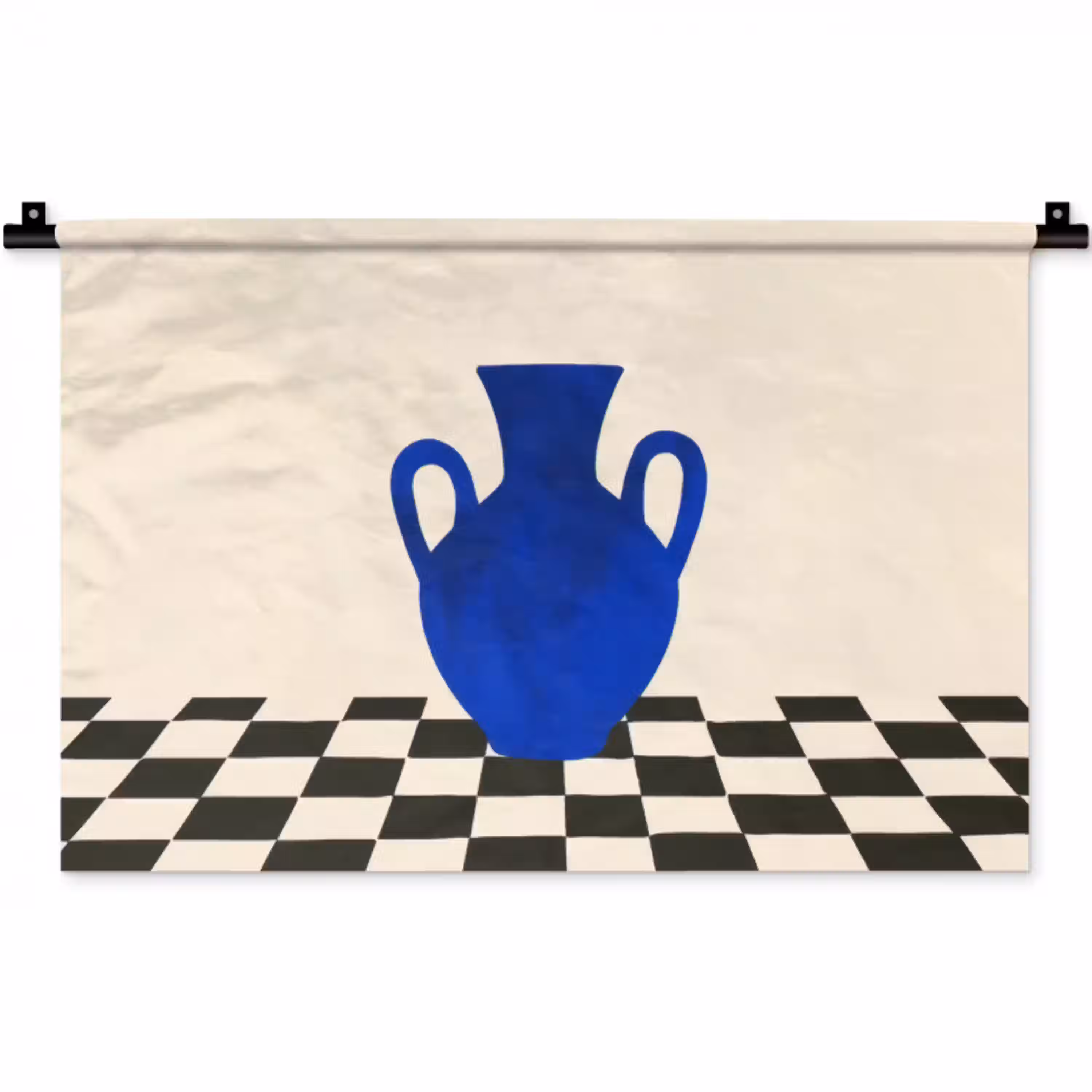 Vaas - Blauw - Geblokt - Modern Wandkleed katoen klein -zz3d