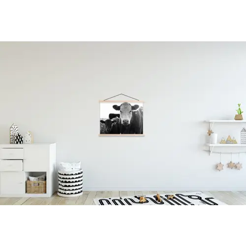 Koeien - Zwart - Wit textielposter latten blank klein -kinderkamer