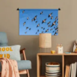 Zwaluwen - Vliegen - Blauw Wandkleed katoen klein -wsfeer4_kind