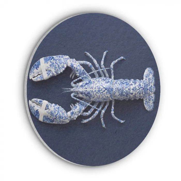 Kreeft - Porselein - Delfts - Blauw Akoestische PET Vilt - Rond klein -3d