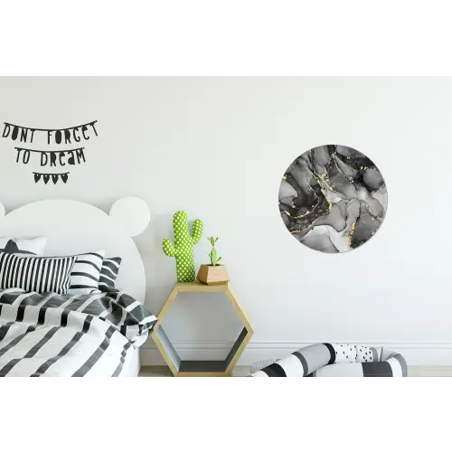 Marmer - Zwart - Goud - Grijs Wandcirkel aluminium klein -kinderkamer