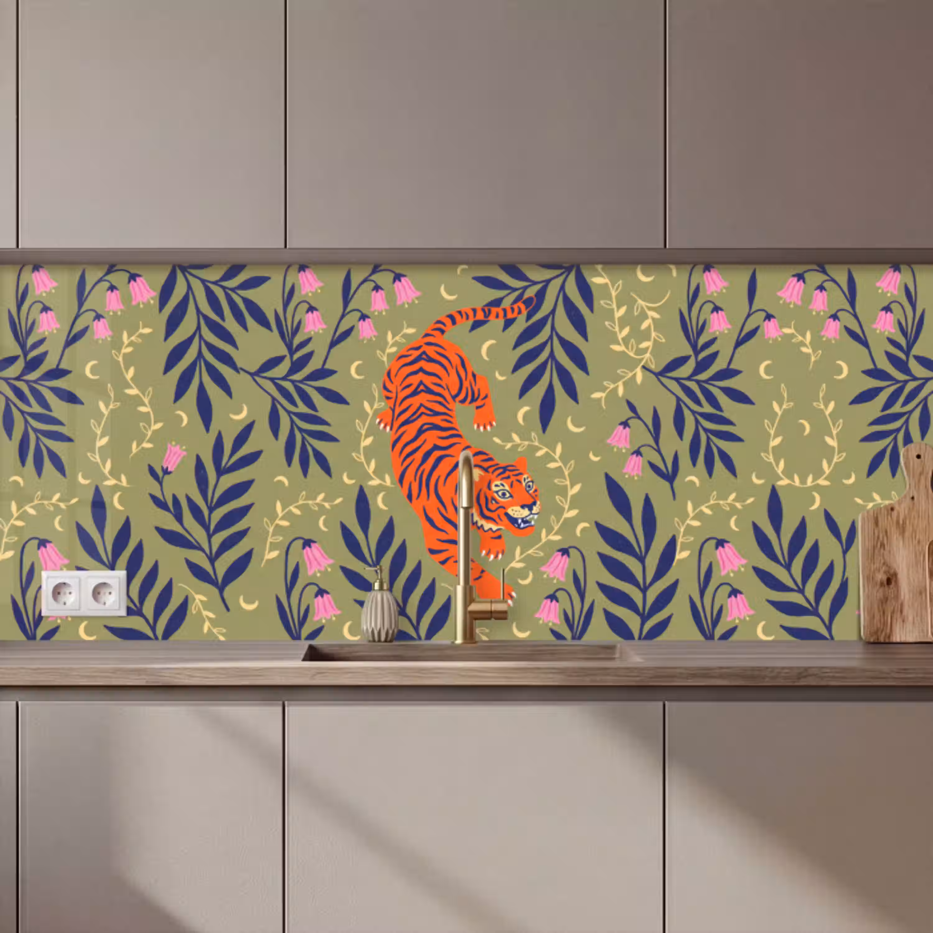 Tijger - Bladeren - Dieren - Illustratie - Oranje keuken achterwand 2 middel zz_3dshopping
