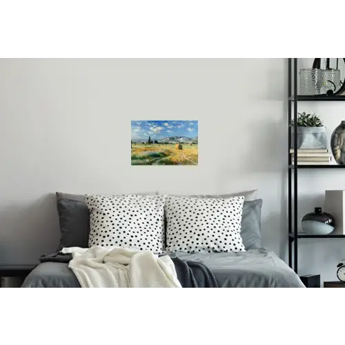 Landschap - Strobalen - Bergen - Wolken Muursticker klein -slaapkamer