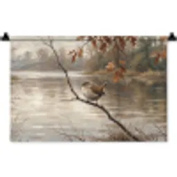 Winterkoninkje - Tak - Rivier - Natuur - Sfeervol Wandkleed katoen klein -zz3d