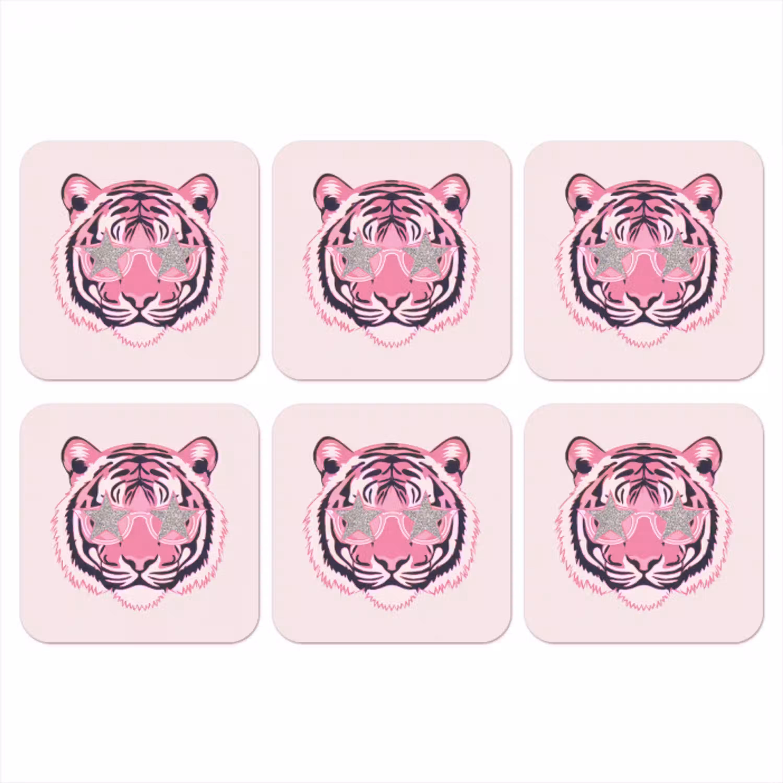 Tijger - Glitterzonnebril - Roze onderzetter kurk middel -3d
