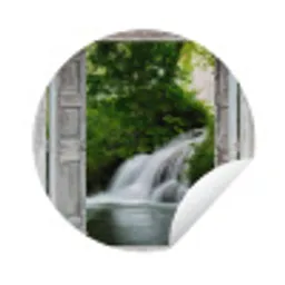 Waterval - Doorkijk - Landschap Wandcirkel tuinposter met ringen klein -3d