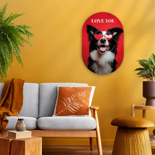 Hond - Hartjesbril - Loveyou - Rood Wandcirkel Ovaal Forex klein -sfeer4
