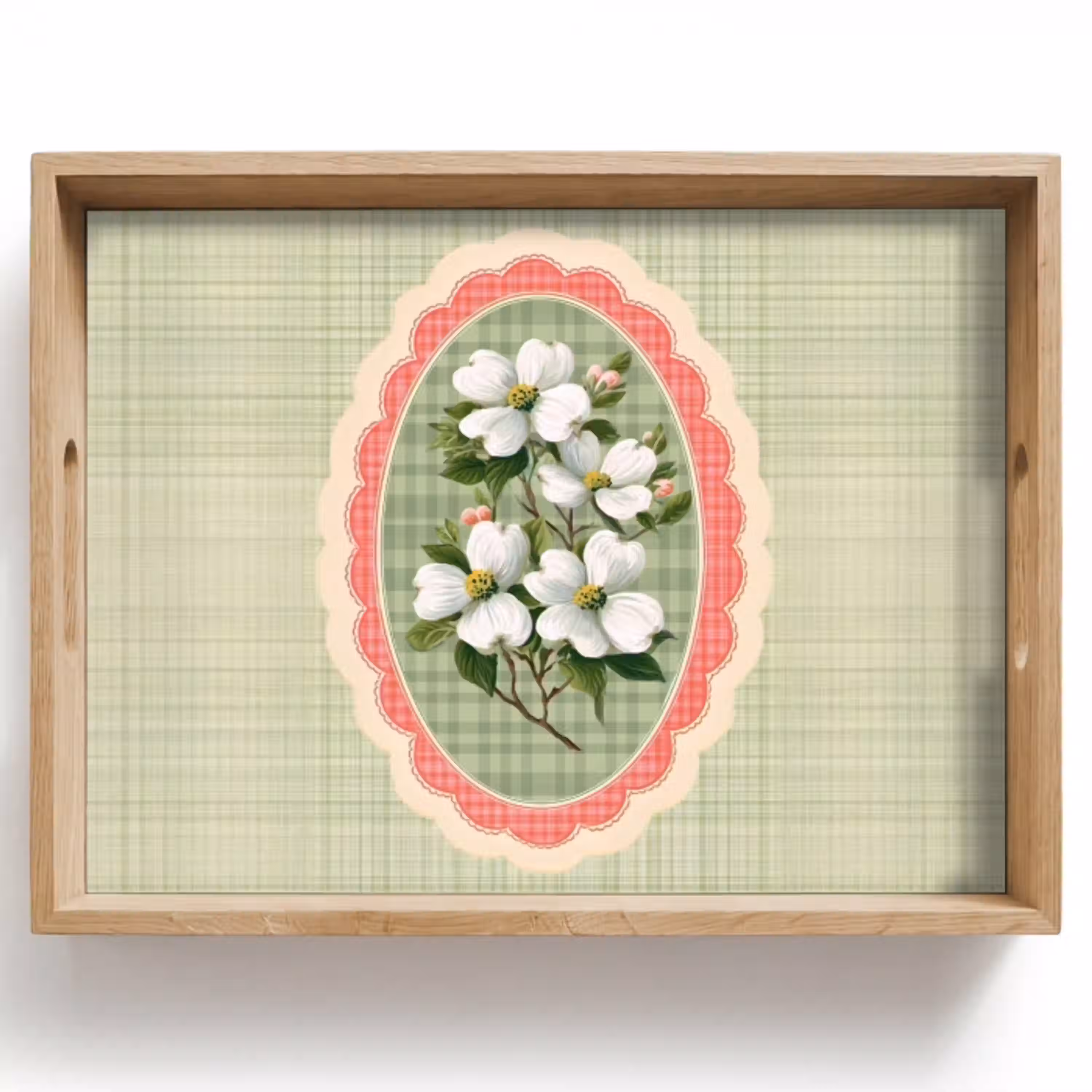 Bloemen - Illustratie - Geruit - Groen Dienblad Rechthoek middel -z3d_shopping