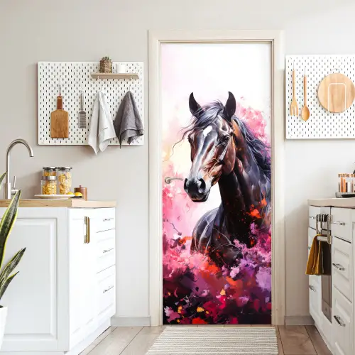 Paard - Dieren - Meisje - Roze deurposter klein -sfeer5